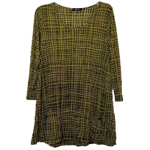 Comfy USA Lagenlook Tunic w/ Pockets Artsy Geometric Print 3/4 Sleeves USA Small - Picture 1 of 8